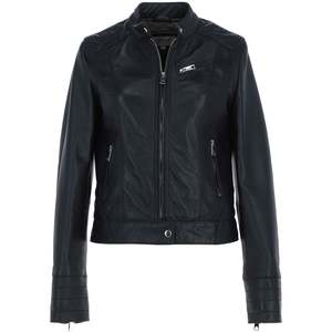 Veste en cuir automne hiver personnalisée pour femmes haut tendance solide col tournant manches longues respirant doublure en Satin teint uni - Product Image 1