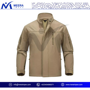 Veste Softshell OEM de couleur beige solide pour hommes, vestes d'extérieur à séchage rapide et à col montant en tissu respirant nouvelle tendance 2025 - Product Image 2