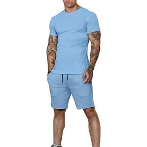 เซ็ตเสื้อยืดและกางเกงขาสั้นสำหรับผู้ชายทรงหลวมสีพื้นผ้าโพลีเอสเตอร์เนื้อนุ่มใส่ฤดูร้อน - Product Image 1