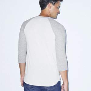 Camiseta raglán de béisbol Ultrasoft Slim Fit-50% Algodón 50% poliéster, 200 gsm, ligera, manga 3/4, blanco y gris jaspeado - Product Image 3