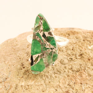 Magnifique bague mohave en cuivre vert turquoise, bague fantaisie en laiton plaqué argent, ensemble de broches, bague ouverte réglable, bijoux - Product Image 1