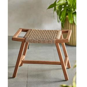 TABURETE DE MADERA DE TECA CON CUERDA ASIENTO DE RATÁN HECHO A MANO PARA CAFÉ Y HABITACIÓN INTERIOR SON MUEBLES - Product Image 1