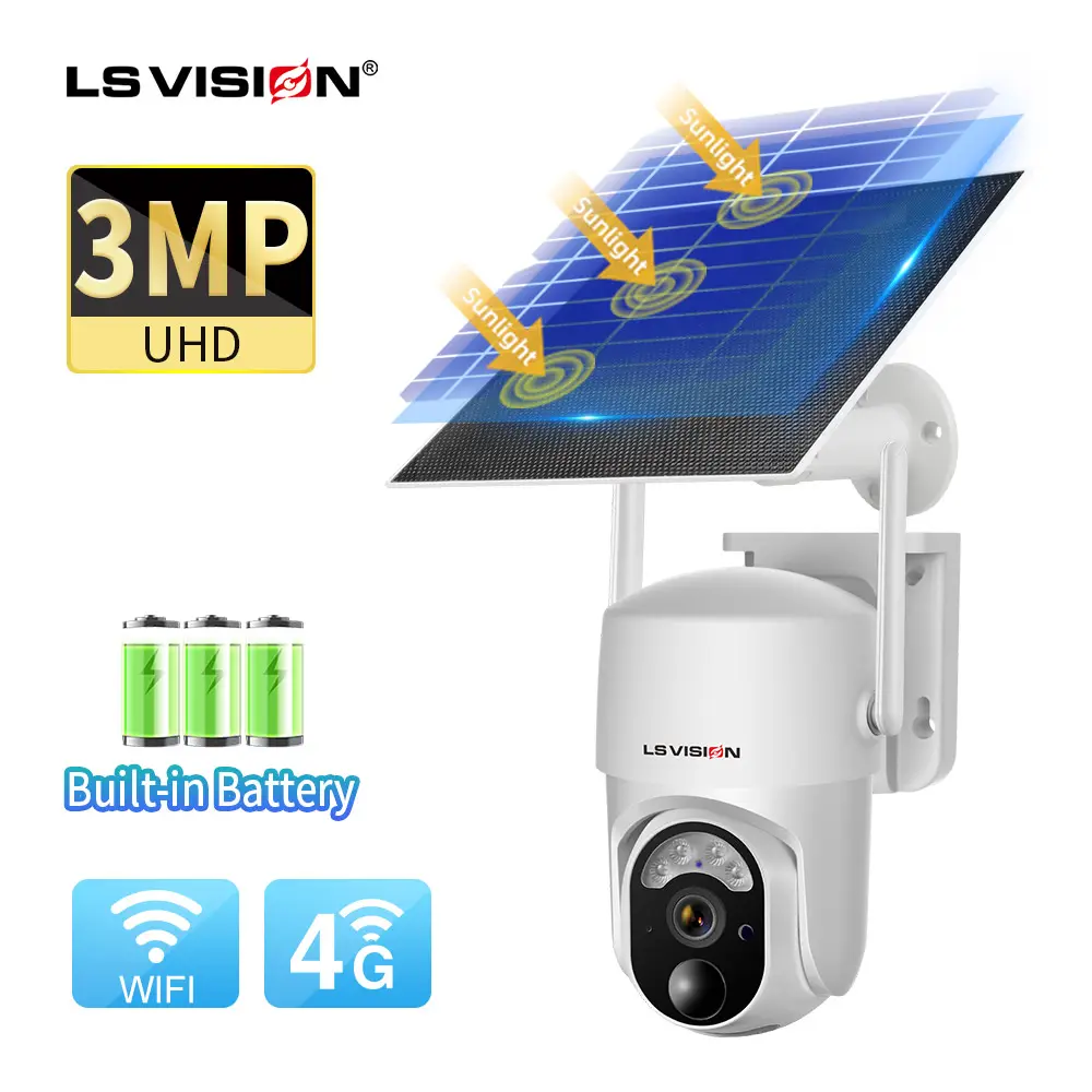 LS VISION Wholesale 3MP Powered Wireless Surveillance Outdoor Security WIFI Camera CCTV 4G Solar PTZ Solar Light With Camera