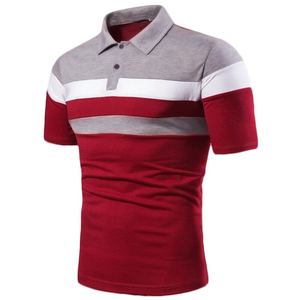 Polo à manches courtes en Polyester pour homme, haut d'été légèrement extensible avec blocs de couleurs ornés - Product Image 2