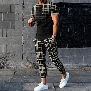 Men's Casual Sportswear 2-Piece Set O-Neck T-<b>Shirt</b> & Fleece Pant Winter Streetwear Short Sleeve Tracksuit - Product Image 1