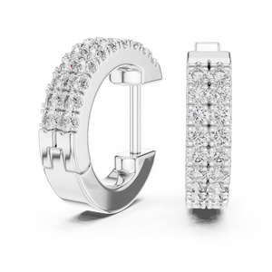 Double Row Round Moissanite <b>Huggie</b> Hoop Earrings 925 Sterling <b>Silver</b> - Product Image 3