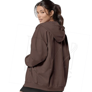 Best Selling Women's 100% Cotton Jersey Gym Hoodies Unique Zipper-<b>Up</b> Solid Plain Design Winter Private Label Front Logo - Product Image 3