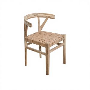 Conjunto de Mesa y Sillas de Comedor para Exteriores de Restaurante Moderno con Tapicería de Cuero, Construcción de Madera de Teca Sólida, Uso Comercial - Product Image 1