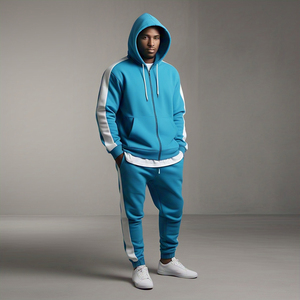 400 GSM มีฮู้ดกางเกงวิ่งจ๊อกกิ้งชุดวอร์ม2ชิ้นมีซิปรูดสำหรับผู้ชาย - Product Image 1