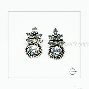 Boucles d'oreilles clous pour femmes, zircon cubique naturel, cadeau d'anniversaire, Noël, bijoux faits à la main, argent sterling 925 - Product Image 1