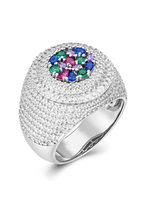Bague en argent sterling 925 avec pierres précieuses multicolores, sertie de pierres, bijoux hip-hop de luxe avec sertissage à griffes, plaqué rhodium et or 14 carats - Product Image 4
