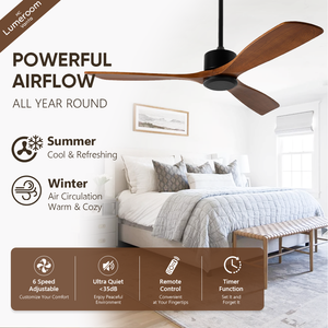 Ventilador de Techo para Dormitorio de 52 Pulgadas, Aspas de Madera de Nogal, Flujo de Aire Reversible Silencioso, Control Remoto, Montaje en Barra - Product Image 2