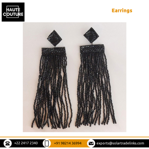 5.5 pouces de Long trois perles coupées glands noirs faits à la main boucles d'oreilles goutte pour femmes vêtements de fête et de soirée - Product Image 2