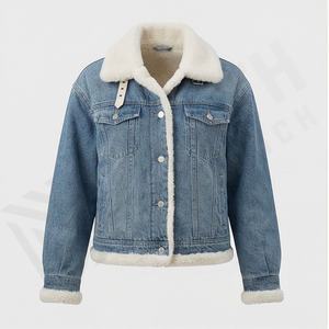 Veste en jean pour femmes, manches longues, poches sur le devant, manteaux en jean pour femmes, couleur personnalisée, rembourrage en coton, vêtements d'extérieur élégants, vêtements décontractés - Product Image 1