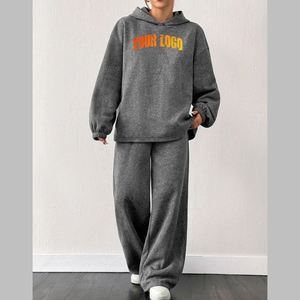 ชุดกีฬาสำหรับผู้หญิงมีฮู้ด2ชิ้นโอเวอร์ไซส์ผ้าฝ้ายผ้าขนแกะระบายอากาศมีขนาดใหญ่พิมพ์ลายได้โลโก้ออกแบบได้ตามต้องการ - Product Image 1