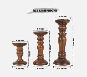 Set Of Three Rustic Wooden <b>Pillar</b> <b>Candle</b> Stands Varying Heights Dark Finish Classic Turned Design Decorative Table Centerpiece - Product Image 4