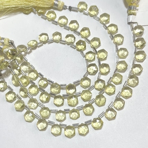Perles de forme hexagonale à facettes en quartz citron vert perles de fantaisie en pierres précieuses naturelles 7-7.5mm taille 6 pouces de longueur pour la fabrication de bijoux - Product Image 3