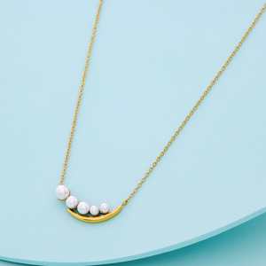 Trendy Gold Plated Alloy Necklace 192091 Imitation Pearl Diamond Number Pattern Link <b>Chain</b> <b>Copper</b> Stainless Steel Gold for Gift - Product Image 5