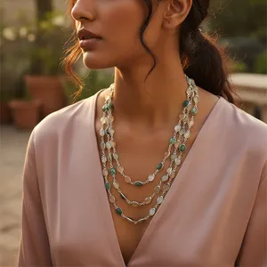 สร้อยคอเงินแท้ 925 ประดับอัญมณีธรรมชาติ ดีไซน์หลายชั้น สำหรับผู้หญิง เครื่องประดับสวยหรู ใส่ได้ทุกวัน - Product Image 2