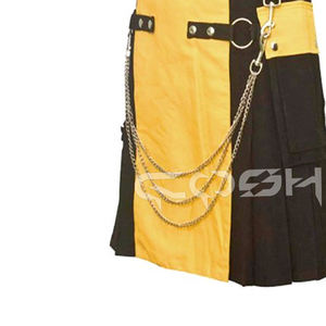 Kilt utilitaire de luxe noir et jaune pour hommes coton lourd avec chaîne fournisseur de kilts de mode basson personnalisable - Product Image 5