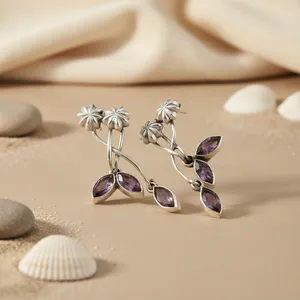 925 Silver Amethyst Flower Stud Earrings for Women Trendy Floral Jewelry Gold Plating Rose Gold Material for Engagement Zircon - Product Image 2