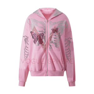 Cotton Blended Custom Hoodies Embroidered Custom Men Rhinestone Hoodie Double <b>Zip</b> up <b>Hooded</b> Heavyweight Rhinestone Hoodie - Product Image 1