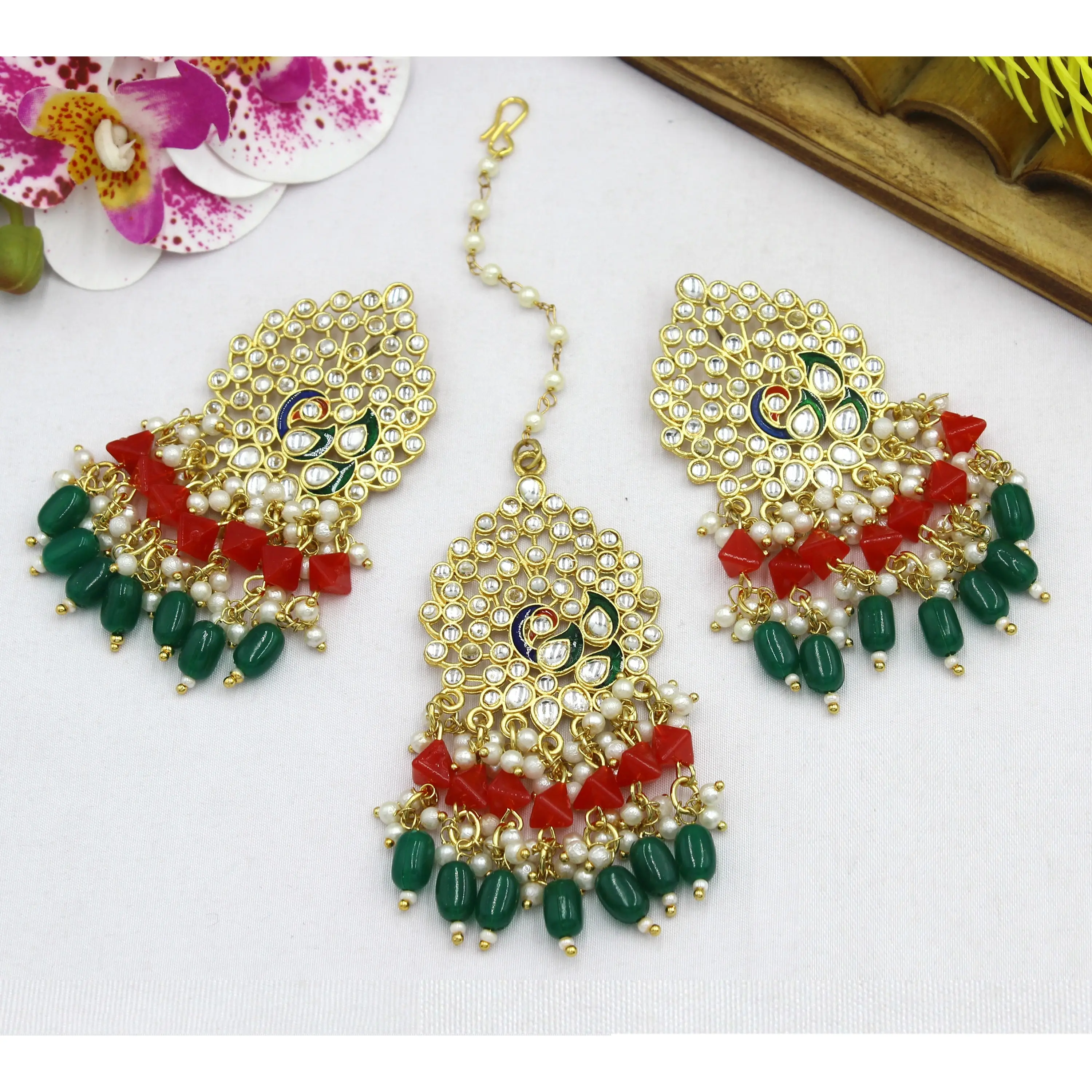 Produsen anting-anting dari Indo Western Meenakari perhiasan Jhumka anting-anting dengan lapisan emas untuk ekspor perhiasan India dubai