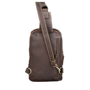 Bolso bandolera de cuero genuino marrón para hombre, bolso deportivo cruzado con logotipo personalizado, riñonera Vertical para senderismo, riñonera de viaje para hombre - Product Image 3