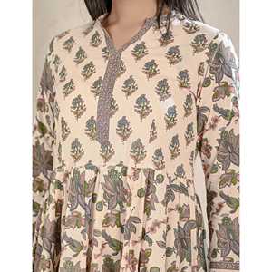 For Cream Grey Jaal Printed Cotton Long <b>Dress</b> Casual Hippie <b>Goth</b> Party Style Breathable ODM Customizable Sizes Including 5XL One - Product Image 2