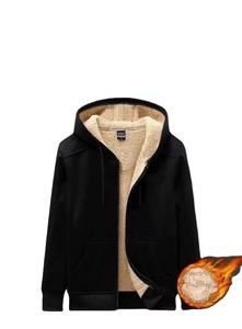 Winter Zipper Hoodies Thicken Warm <b>Jackets</b> With <b>Sherpa</b> Fleece Long Sleeve Casual Sports Fleece Black Coats Hooded <b>Men</b> Coat - Product Image 4