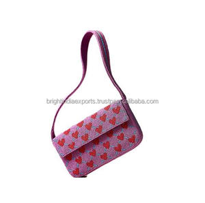 กระเป๋าสะพายไหล่ลายหัวใจสีชมพู ผ้าทอ แฟชั่นน่ารัก ใช้ได้ทุกวัน - Product Image 2