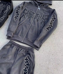 Nouveauté 2025 Survêtements pour hommes deux pièces style streetwear d'hiver à capuche, avec strass et impression sérigraphique personnalisée, 100% Coton - Product Image 5