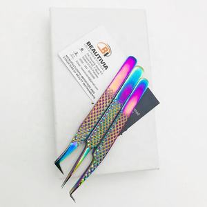 Pinzas de extensión de pestañas de Plasma arcoíris de acero inoxidable sostenibles de alta calidad profesionales al por mayor fuerte agarre personalizado - Product Image 6