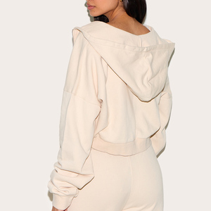 Venta al por mayor personalizado alto piedra caída hombro mujer recortada boxy Sudadera con capucha antiarrugas y transpirable mujeres Zip Up Hoodie - Product Image 1