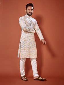 Walimah spécial concepteur fantaisie coton longue longueur en relief Kurta pleine longueur Chudidar pour hommes tenue de fête de mariage traditionnel - Product Image 4