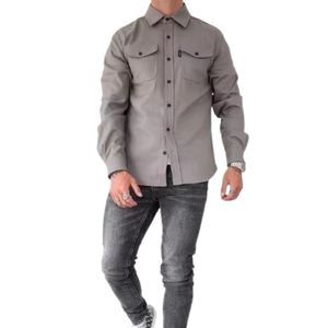 Último diseño de los hombres Casual Color personalizado botón Arriba mezcla de lana camisa chaqueta bolsillos otoño elegante Shacket prendas de vestir exteriores cuello alto - Product Image 1