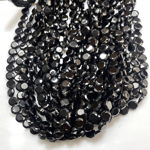 Cuentas con forma de moneda facetada de espinela negra de buena calidad, cuentas al por mayor de espinela negra Natural para joyería - Product Image 4