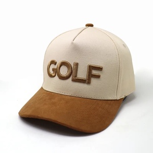 Casquettes de golf imperméables et respirantes en gros, logo brodé 3D personnalisé, casquette à 5 panneaux bicolore, visière en daim, logo sur la bande de couture intérieure - Product Image 2