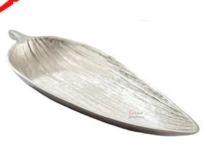 2025 nouveau plateau de service alimentaire ovale en métal fini argent avec conception de feuille pour ustensiles de cuisine - Product Image 4