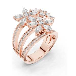 Bague florale en diamants de laboratoire marquise et ronds de 2,199 carats, clarté VVS-VS EF, or 18 carats, 14 carats, 10 carats et argent 925, rose, jaune - Product Image 4