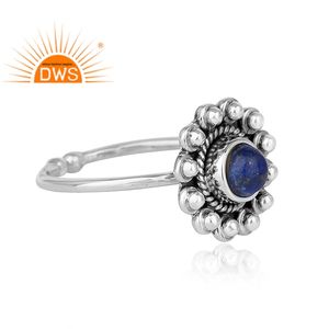 Diseño hecho a mano plata esterlina oxidada Natural lapislázuli piedra preciosa anillo apilable joyería para mujer regalo para ella - Product Image 3