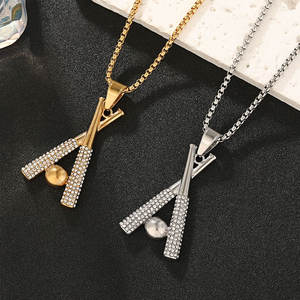 Collier pendentif tendance en acier inoxydable 316L plaqué or 14K 18K PVD, bijoux fins, collier de baseball en zircon pour femmes et hommes - Product Image 1