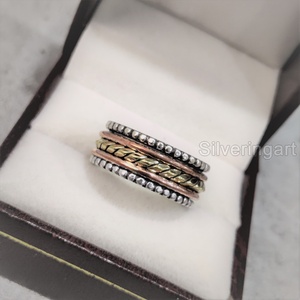 Bague de yoga multi-tons en argent sterling 925 Bague de pouce pour femme Fidget Handmade Jewelry Fine Anxiety Mens Spinner Ring - Product Image 4