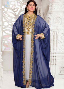 Blue embroidered georgette islamic <b>kaftans</b> With Sun-proof hijab. - Product Image 2