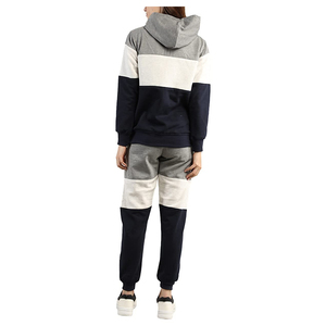 Chándal deportivo personalizado para mujer, conjunto de 2 piezas con camiseta y Sudadera con capucha de poliéster y algodón liso estilo panel lateral para invierno - Product Image 2