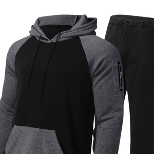 Conjunto Deportivo Informal de Invierno para Hombre, Sudadera con Capucha en Contraste Negro y Gris con Pantalones Jogger, Venta al Por Mayor de Fábrica, Logotipo Personalizado OEM - Product Image 3