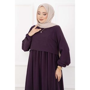 Vestido Estilo Bolero con Corte Holgado y Cintura Imperio en Color Ciruela, Estilo Modesto - Product Image 2