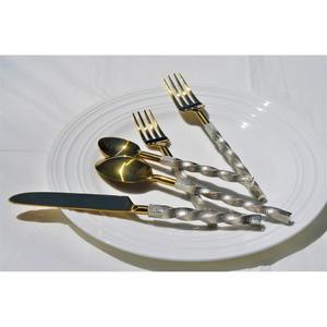 Ensemble de couverts à poignée torsadée poignée en argent avec tête en or couverts élégants pour manger cadeau de mariage présentoir essentiel de table - Product Image 3