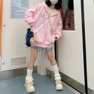 เสื้อฮู้ดถักไหมพรมสไตล์ฮาราจูกุ สีชมพูหวานๆ ลายการ์ตูน ทรงหลวม มีซิป สำหรับผู้หญิง สไตล์ญี่ปุ่น รุ่นใหม่ เสื้อแจ็คเก็ตมีฮู้ดสำหรับผู้หญิง - Product Image 1