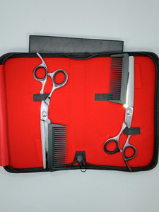 Ciseaux de coiffure droits de haute qualité avec peigne intégré, en acier inoxydable, pochette en cuir PU - pour droitiers, pour salons de coiffure - Product Image 5